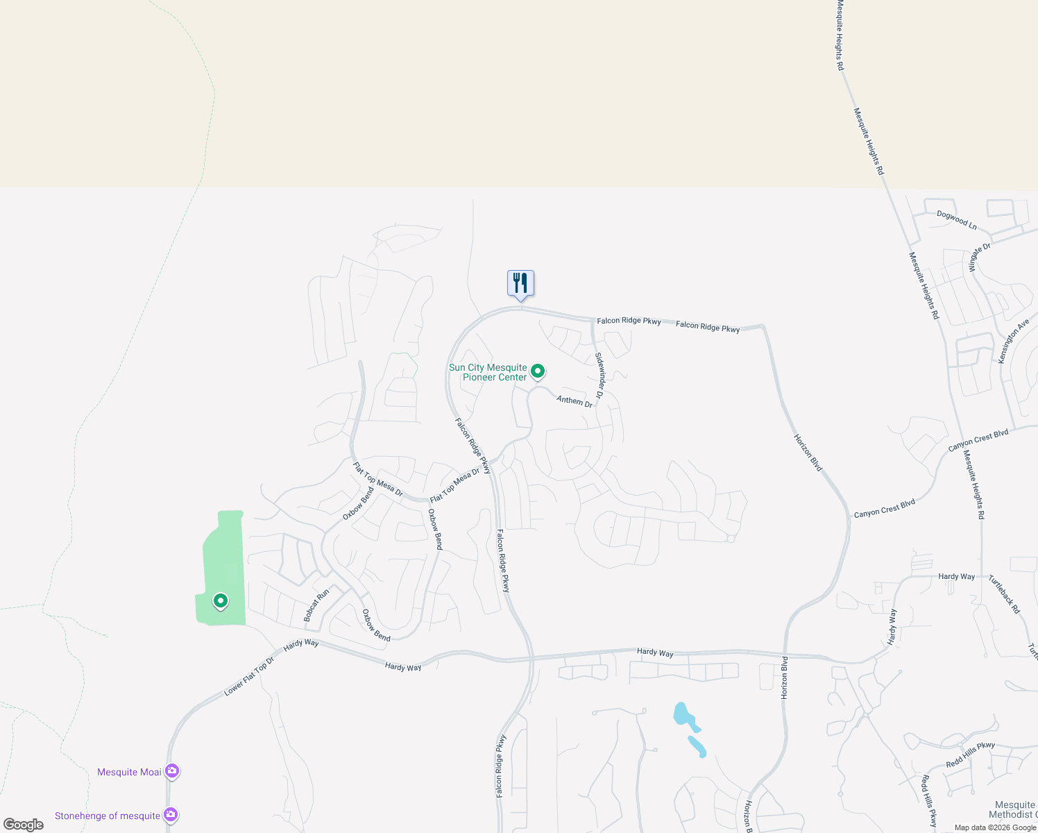 map of restaurants, bars, coffee shops, grocery stores, and more near 1268 Conestoga Camp Point in Mesquite