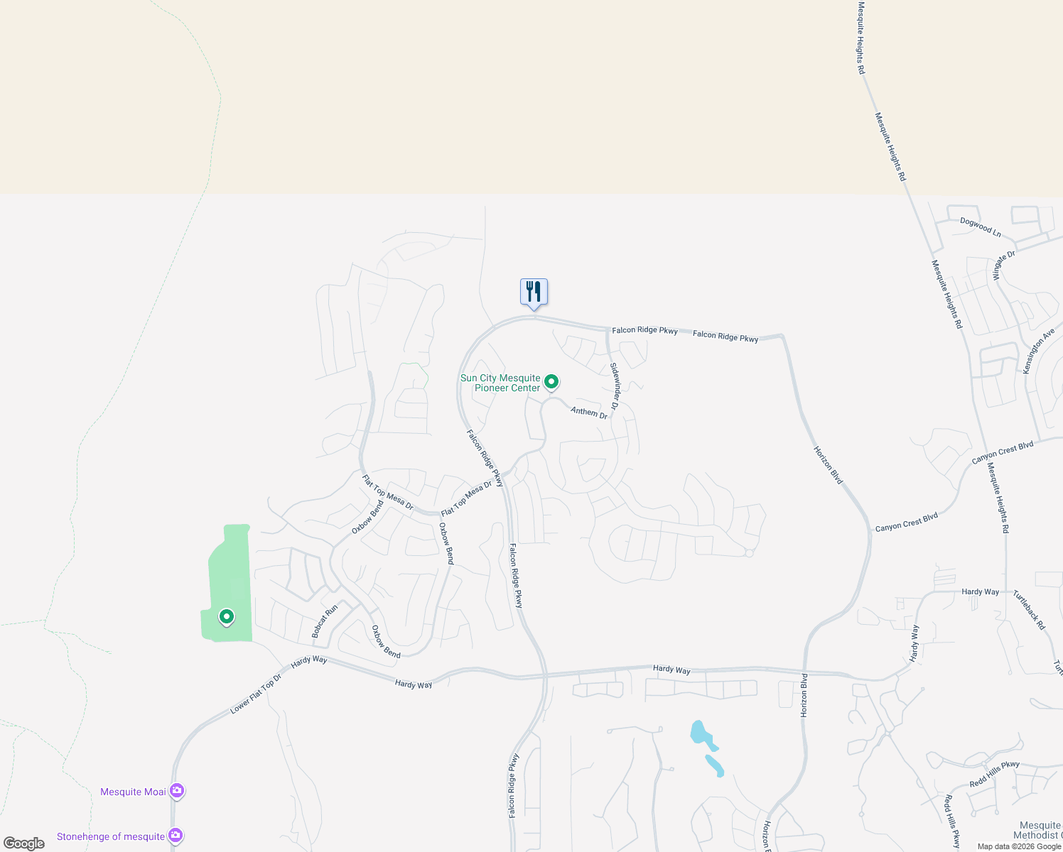 map of restaurants, bars, coffee shops, grocery stores, and more near 1274 Conestoga Camp Point in Mesquite