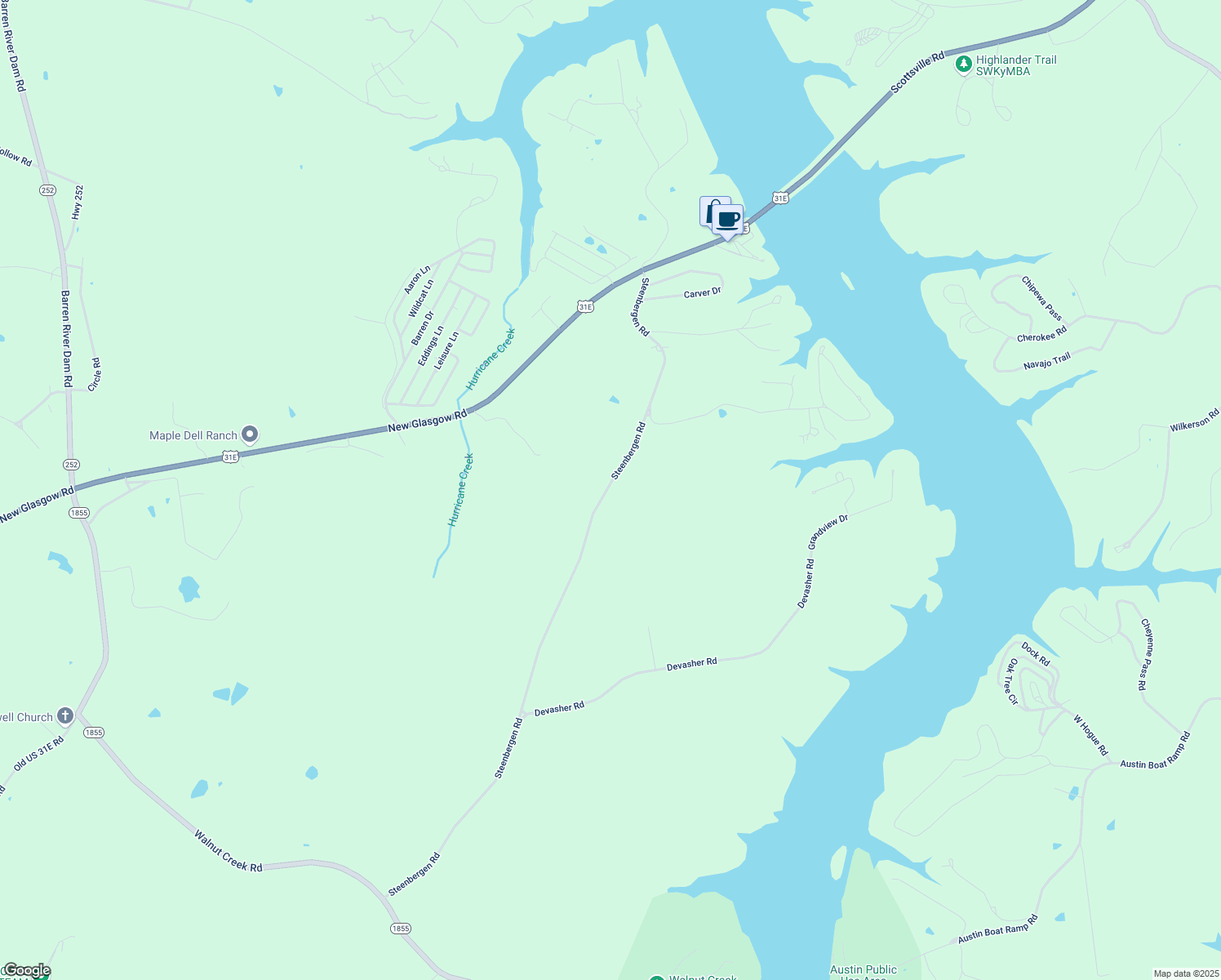 map of restaurants, bars, coffee shops, grocery stores, and more near 1232-1284 Steenbergen Rd in Scottsville