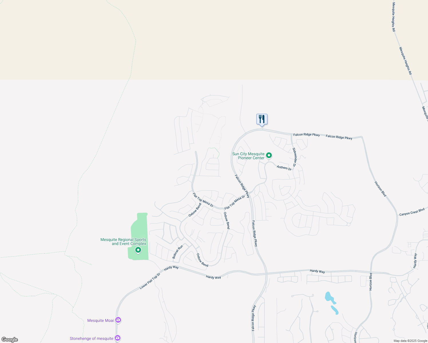 map of restaurants, bars, coffee shops, grocery stores, and more near 1368 White Water Way in Mesquite