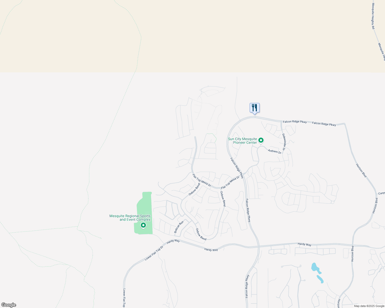 map of restaurants, bars, coffee shops, grocery stores, and more near 1294 Rainbow Ridge in Mesquite