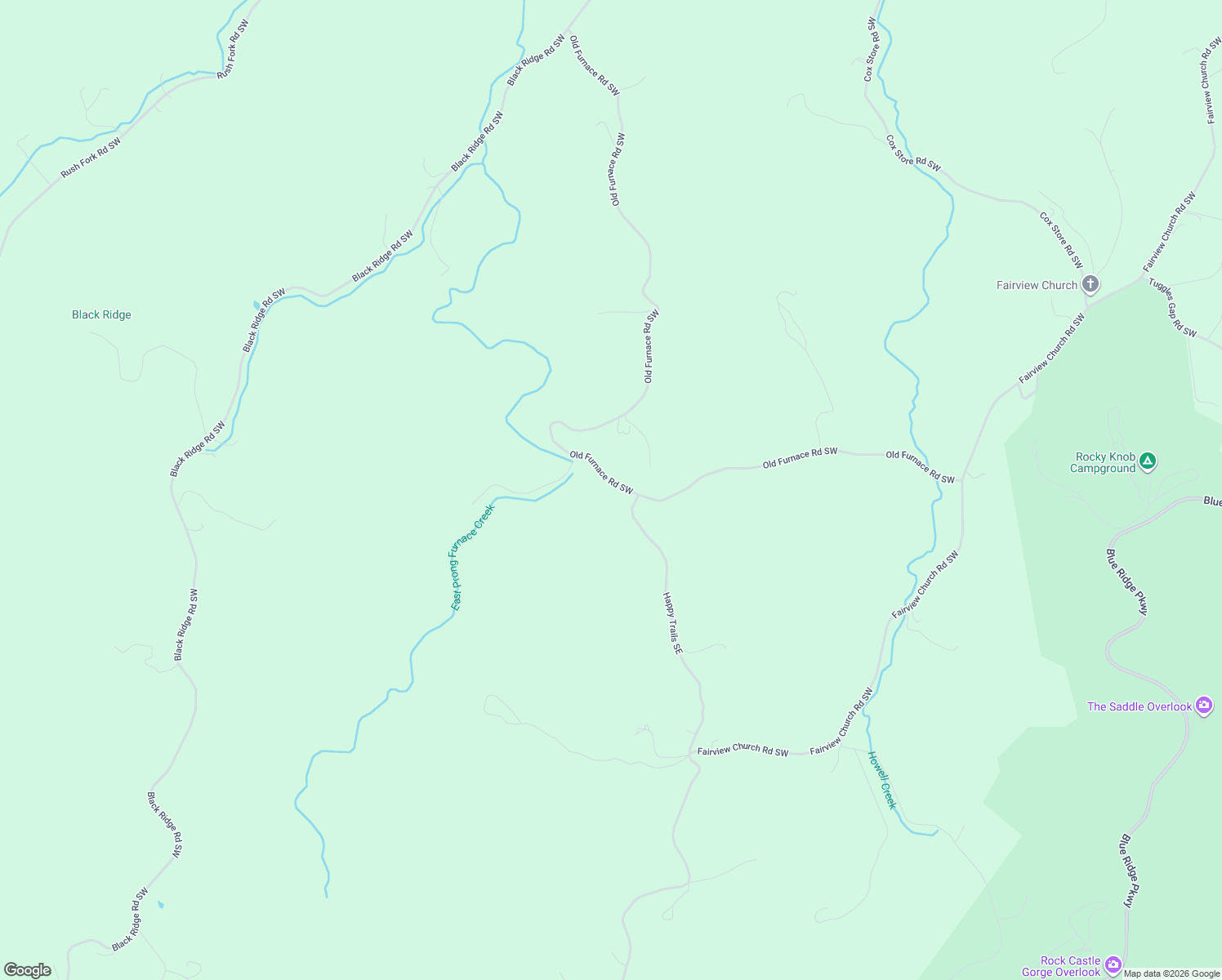 map of restaurants, bars, coffee shops, grocery stores, and more near 674 Old Furnace Road Southwest in Floyd