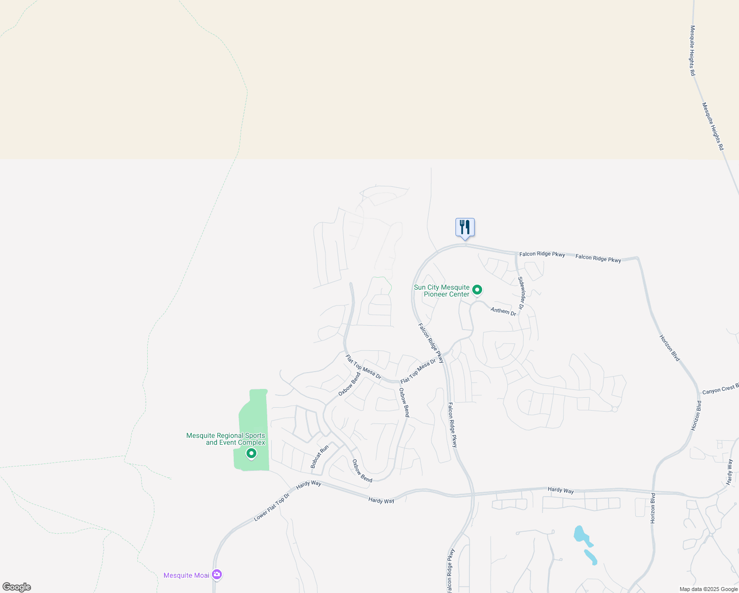 map of restaurants, bars, coffee shops, grocery stores, and more near 1348 Basin View in Mesquite