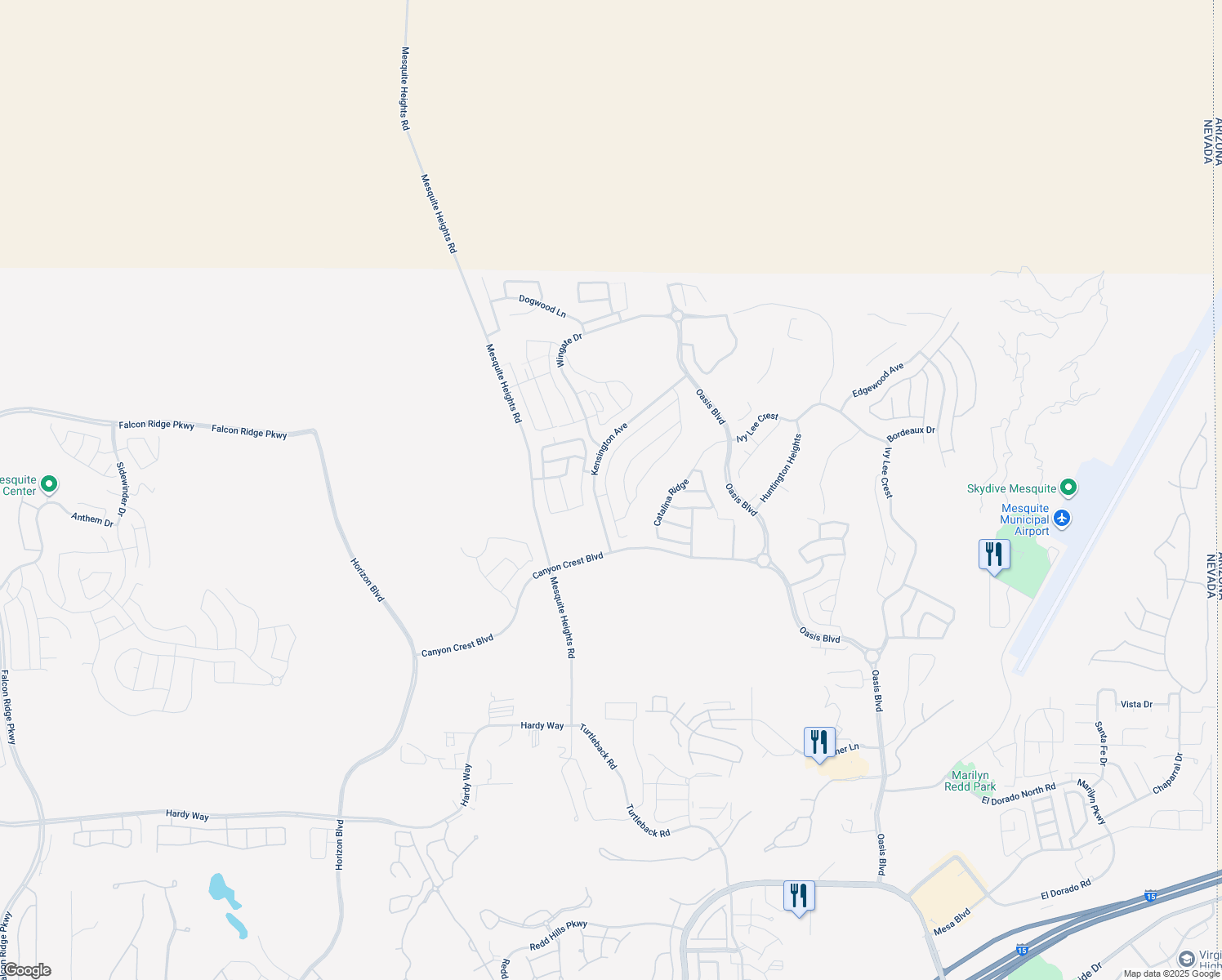map of restaurants, bars, coffee shops, grocery stores, and more near 1358 Manassas Ridge in Mesquite