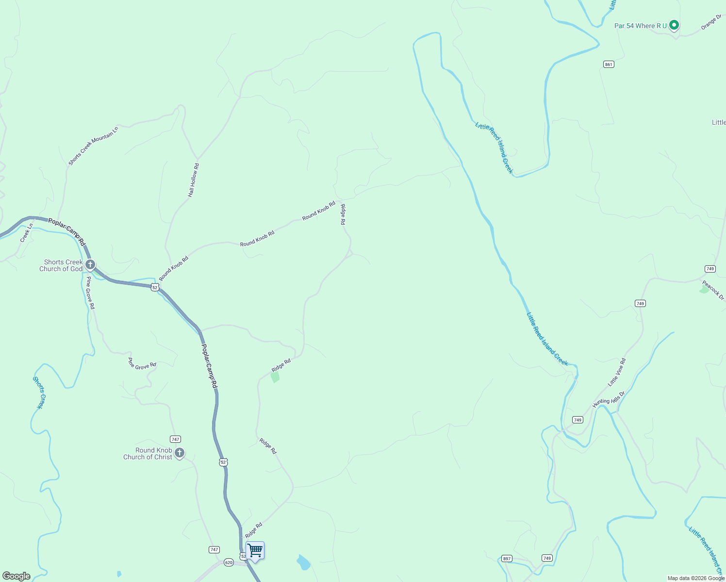 map of restaurants, bars, coffee shops, grocery stores, and more near 1750 Ridge Road in Austinville