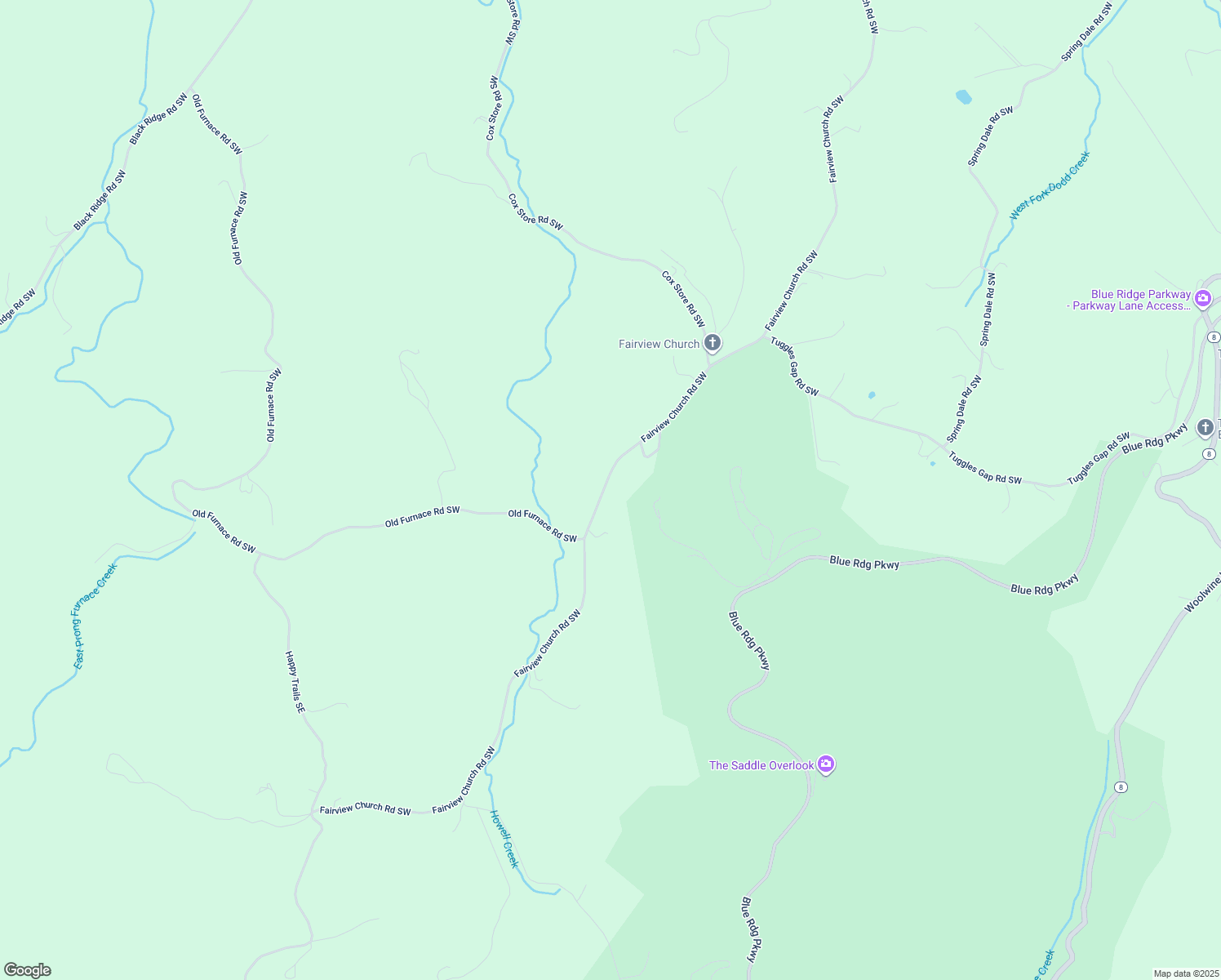 map of restaurants, bars, coffee shops, grocery stores, and more near 1577 Fairview Church Road Southwest in Floyd