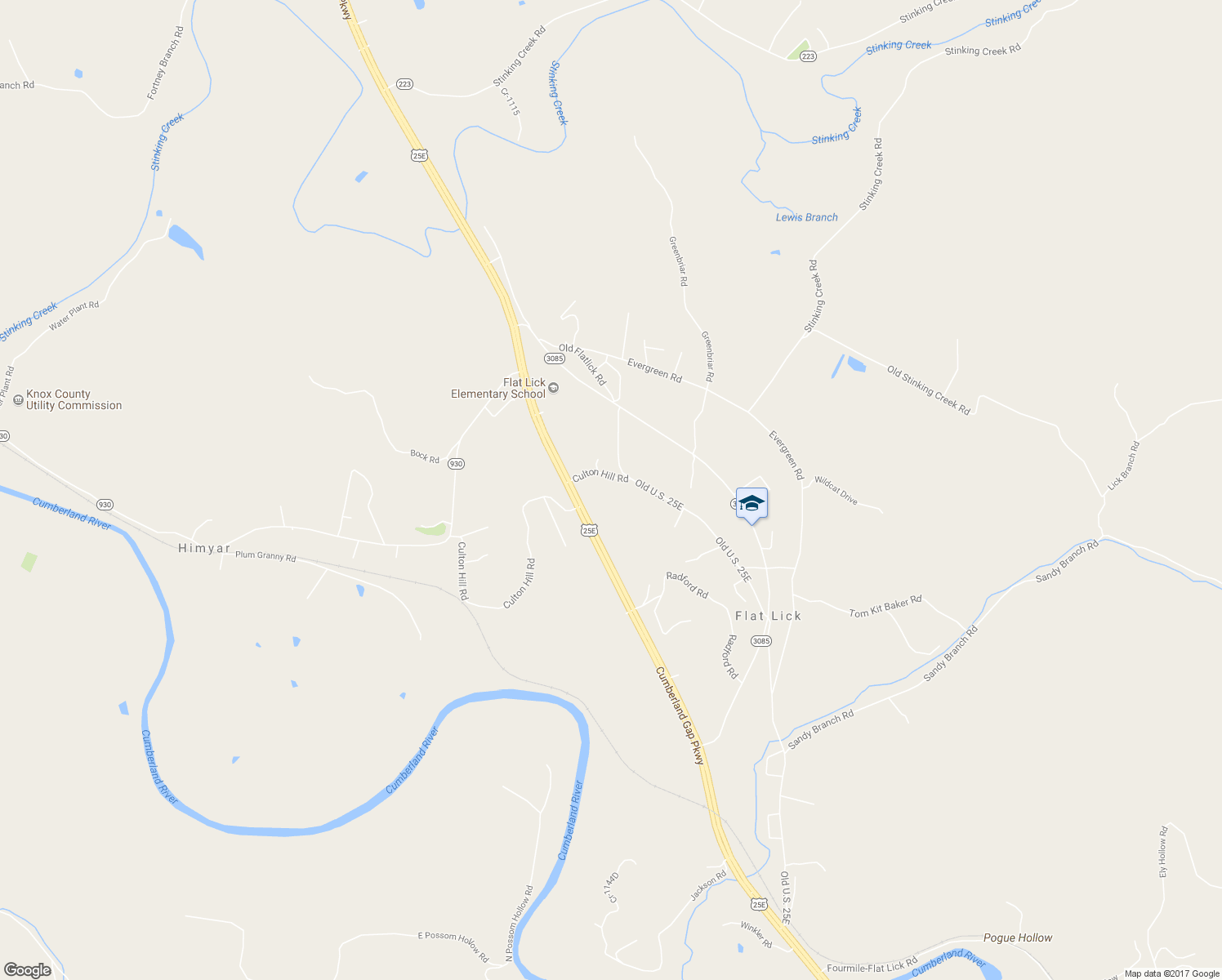 map of restaurants, bars, coffee shops, grocery stores, and more near 102 Westwood Drive in Flat Lick