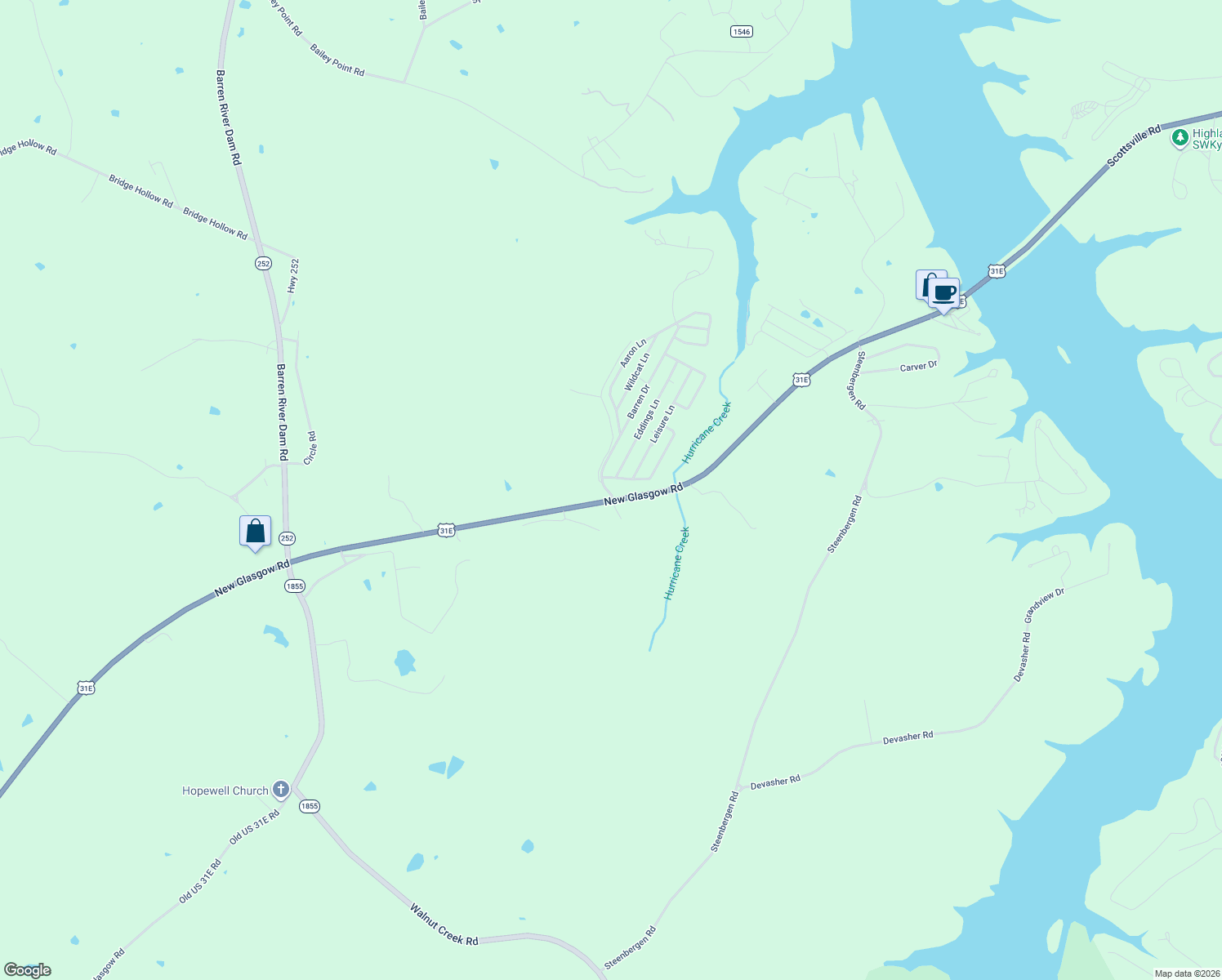 map of restaurants, bars, coffee shops, grocery stores, and more near 193-251 Parkview Shores in Scottsville