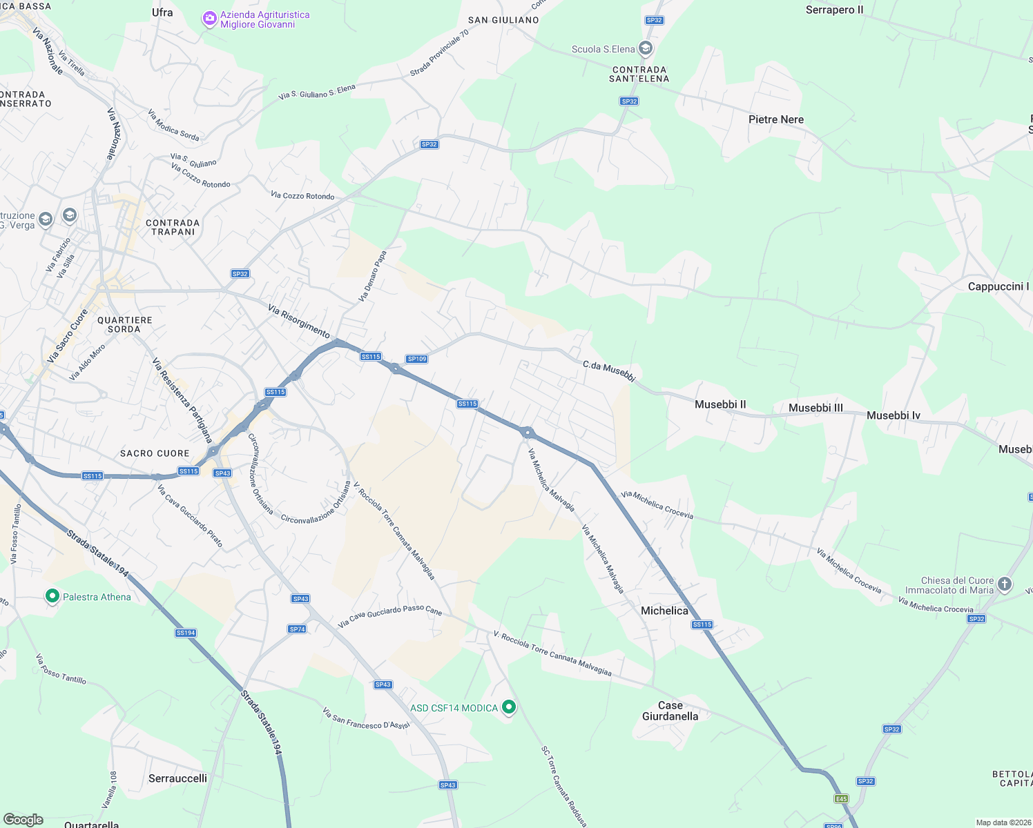 map of restaurants, bars, coffee shops, grocery stores, and more near 83 Via Modica Ispica in Modica