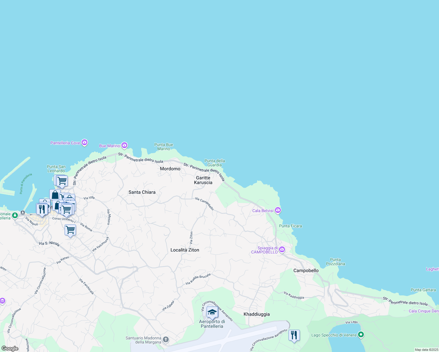 map of restaurants, bars, coffee shops, grocery stores, and more near 76 Strada Perimetrale dietro Isola in Libero consorzio comunale di Trapani