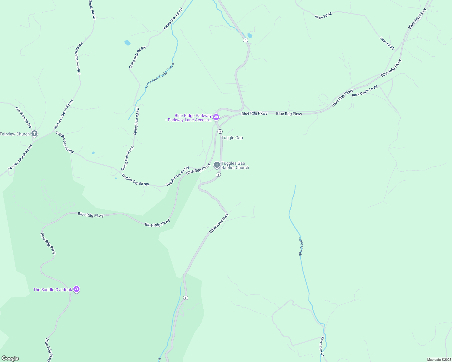 map of restaurants, bars, coffee shops, grocery stores, and more near 16172 Woolwine Highway in Floyd