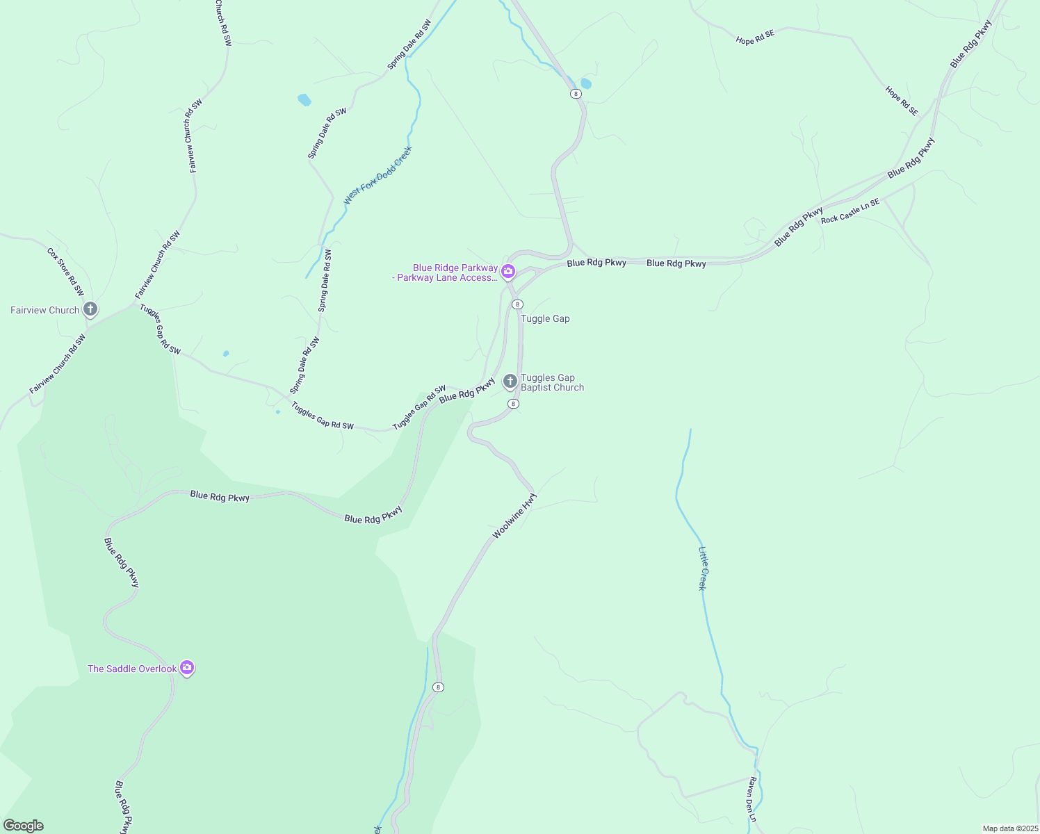 map of restaurants, bars, coffee shops, grocery stores, and more near 16172 Woolwine Highway in Floyd