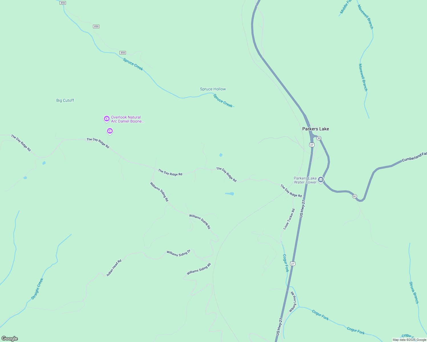 map of restaurants, bars, coffee shops, grocery stores, and more near The Day Ridge Road in Whitley City