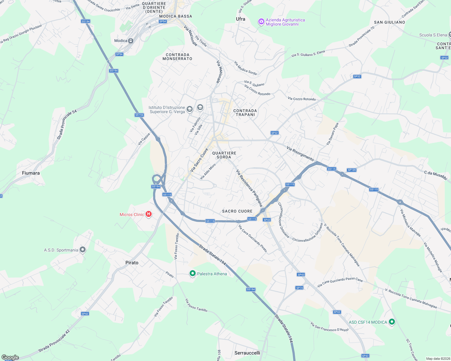 map of restaurants, bars, coffee shops, grocery stores, and more near 381 Via Resistenza Partigiana in Modica