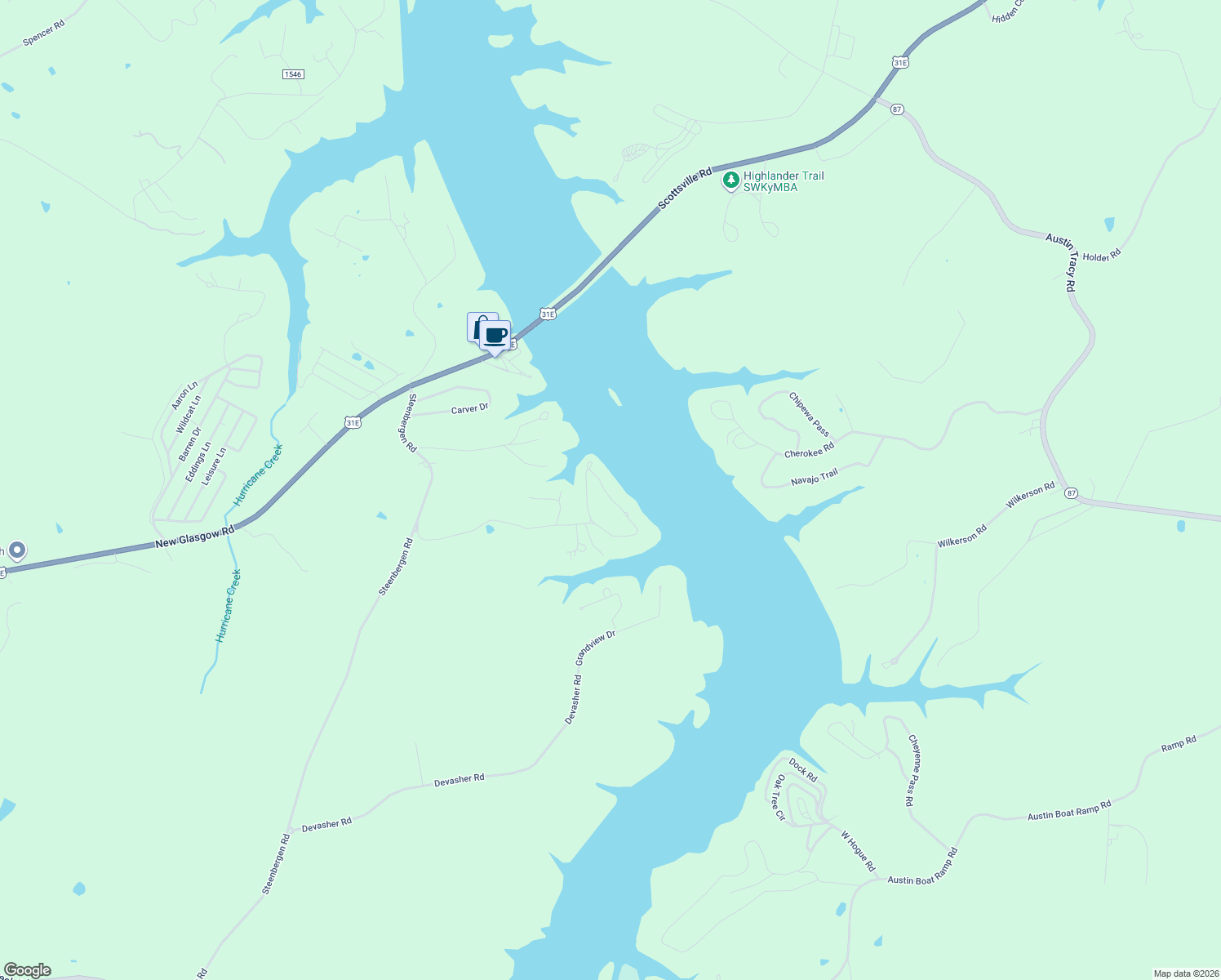 map of restaurants, bars, coffee shops, grocery stores, and more near 534-1672 Riverview Circle in Scottsville