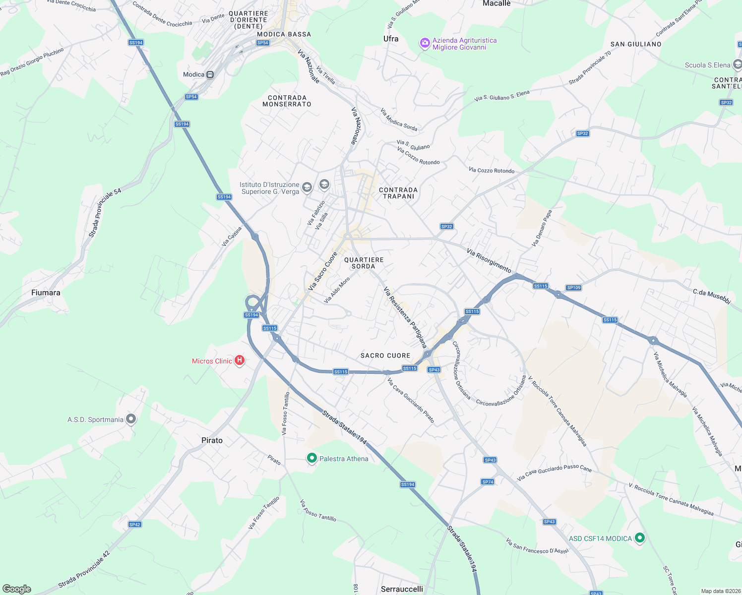 map of restaurants, bars, coffee shops, grocery stores, and more near 381 Via Resistenza Partigiana in Modica