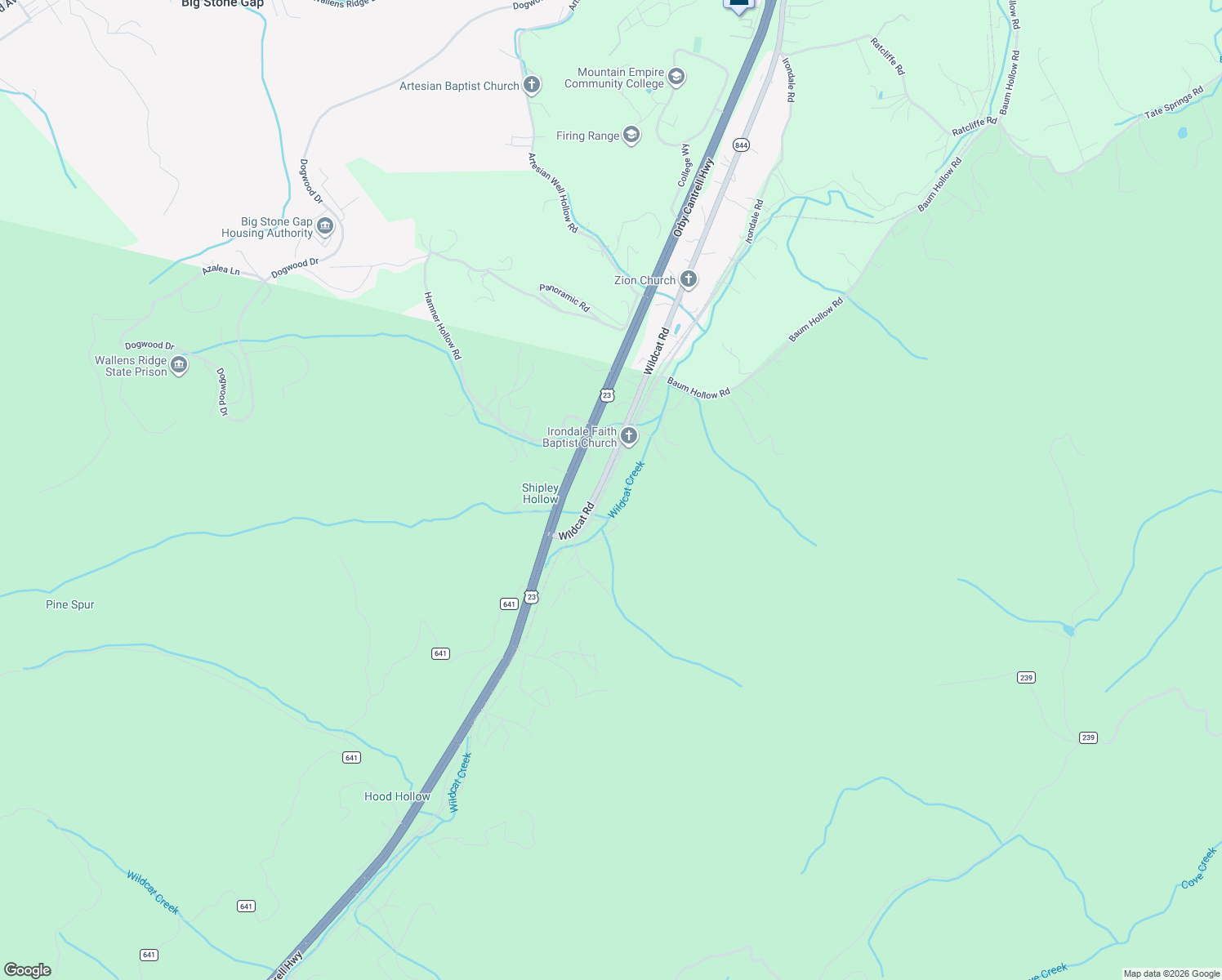map of restaurants, bars, coffee shops, grocery stores, and more near 1212 Irondale Road in Big Stone Gap