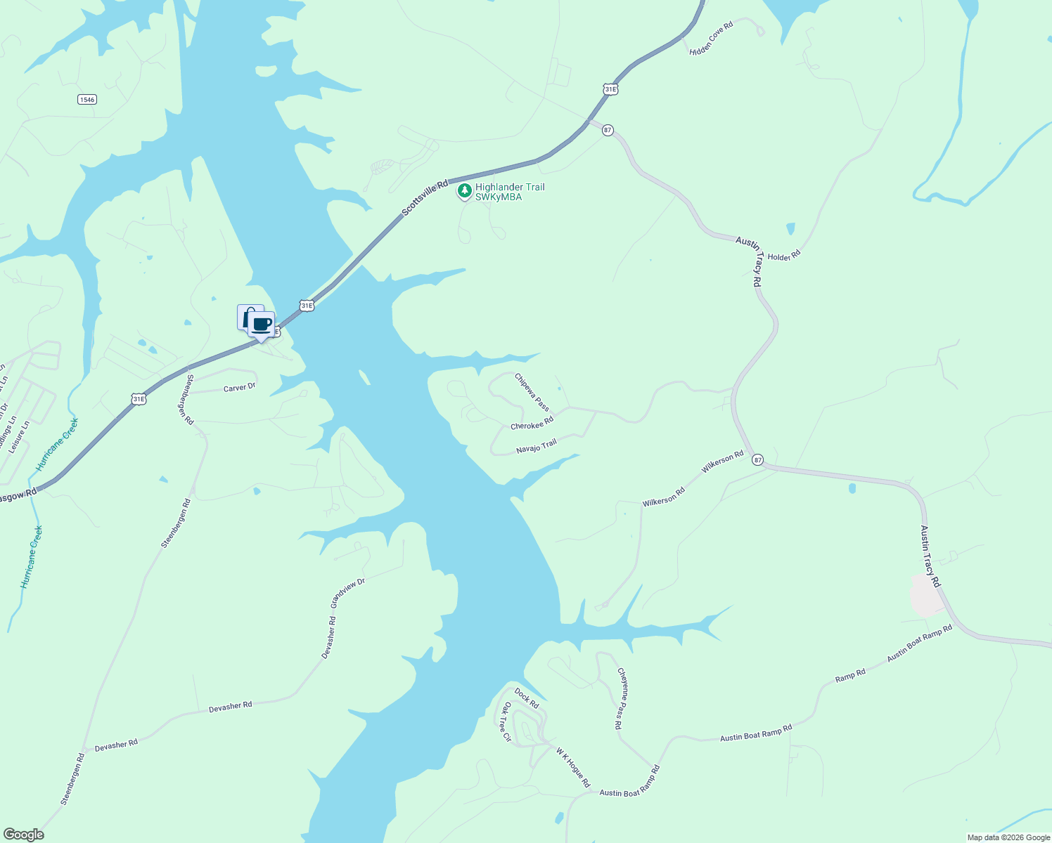 map of restaurants, bars, coffee shops, grocery stores, and more near 802-854 Cherokee Rd in Barren