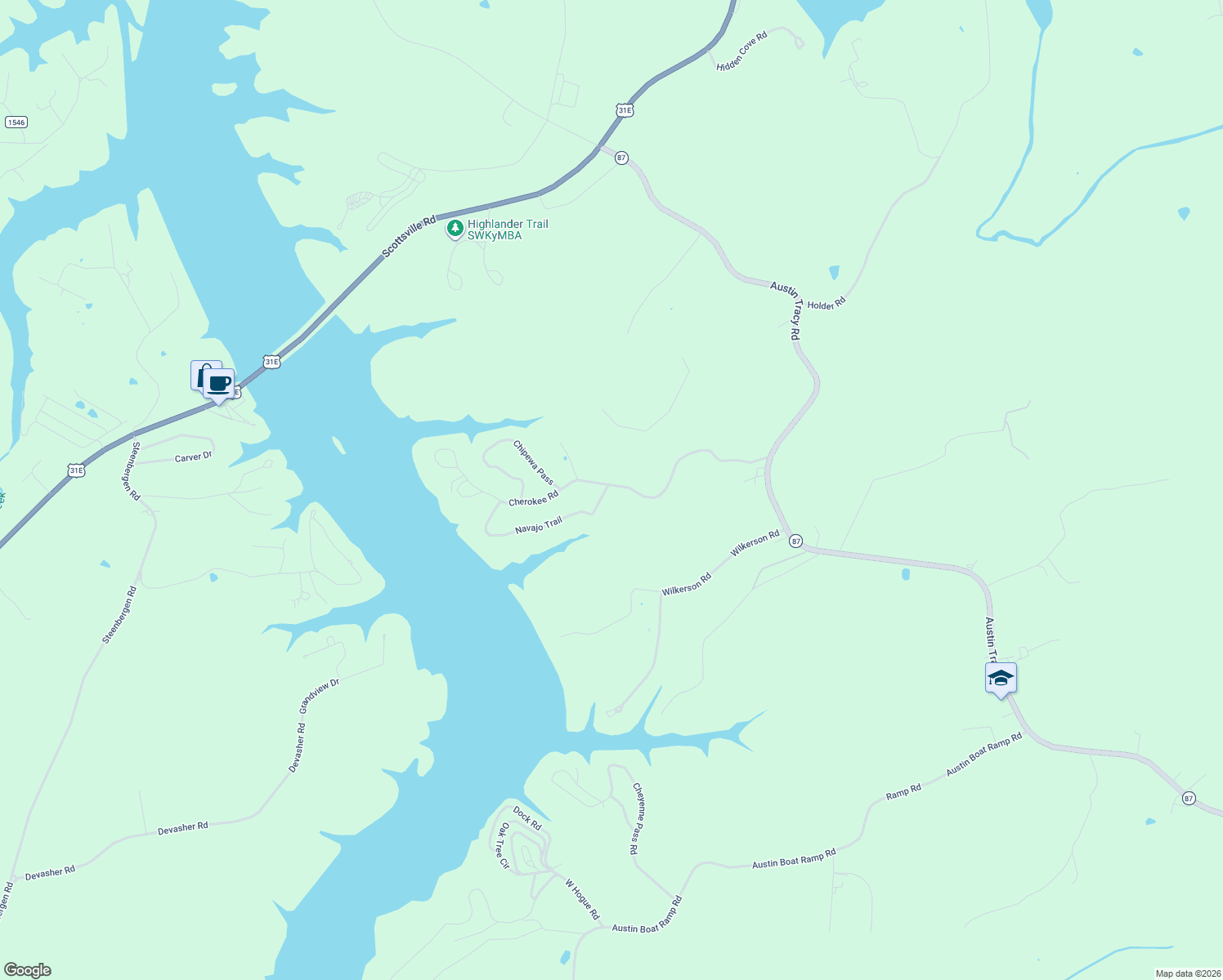 map of restaurants, bars, coffee shops, grocery stores, and more near 104 Navajo Trail in Lucas