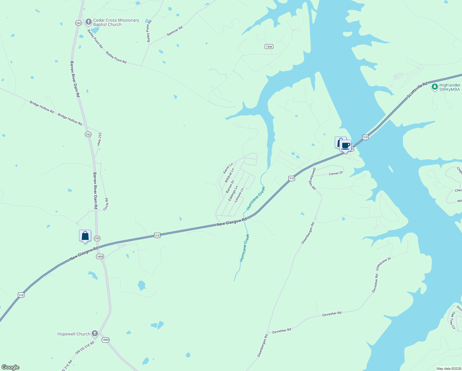 map of restaurants, bars, coffee shops, grocery stores, and more near 440 Barren Drive in Scottsville