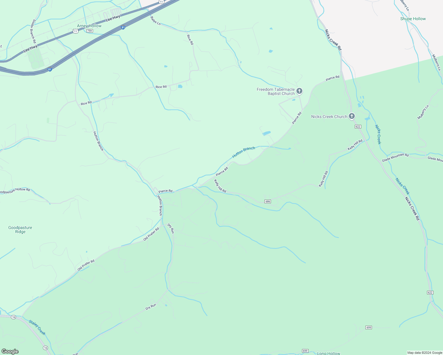map of restaurants, bars, coffee shops, grocery stores, and more near 686 Pierce Road in Atkins