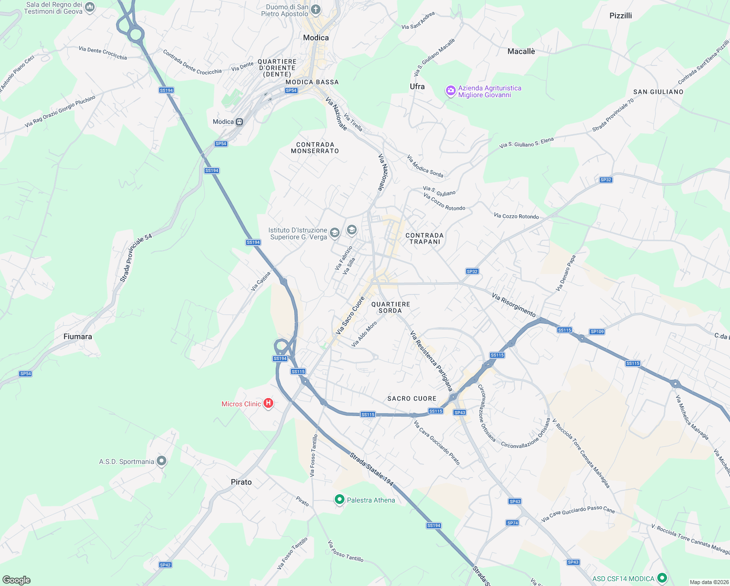 map of restaurants, bars, coffee shops, grocery stores, and more near 812 Via Sacro Cuore in Modica