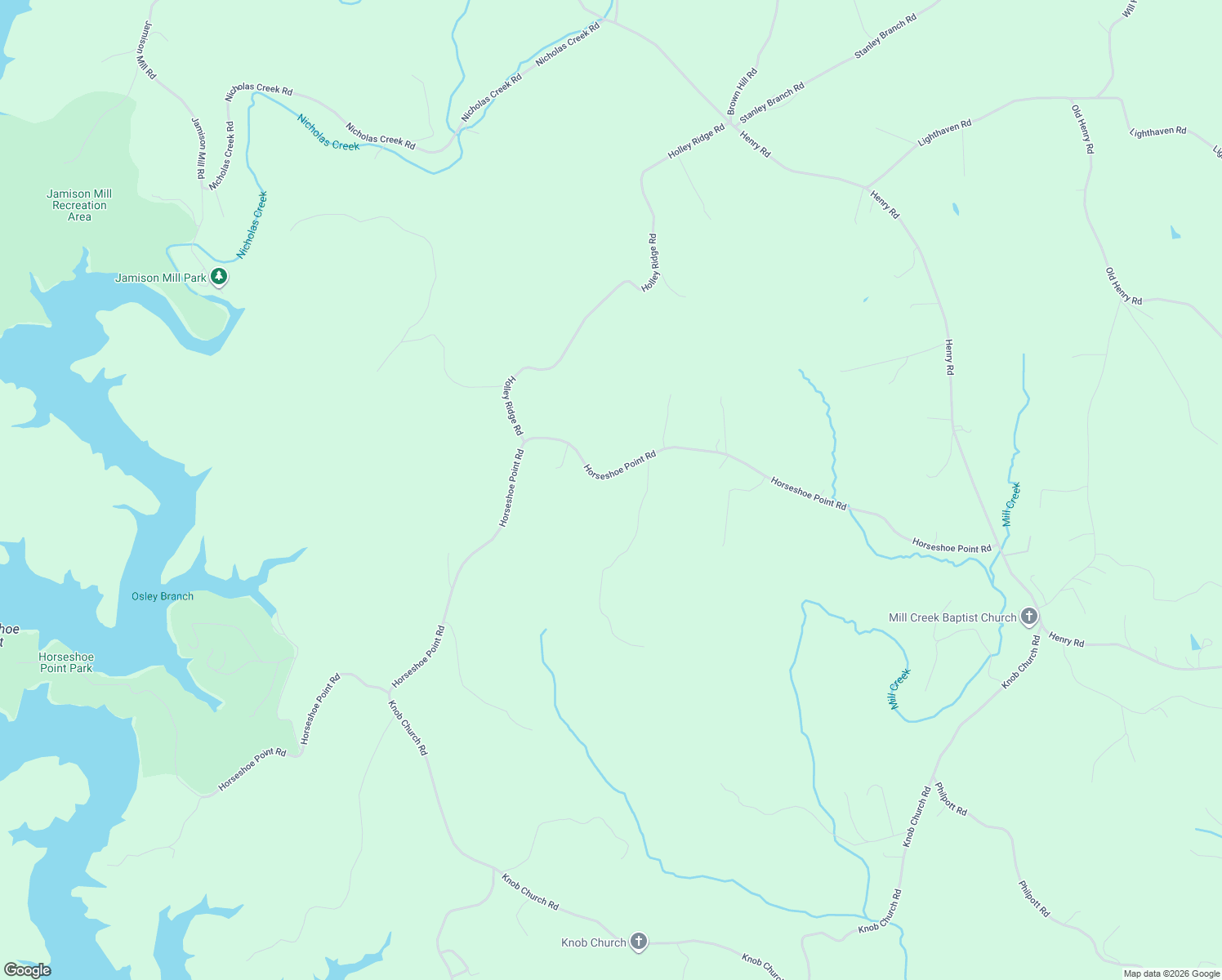 map of restaurants, bars, coffee shops, grocery stores, and more near 1231 Horseshoe Point Road in Henry