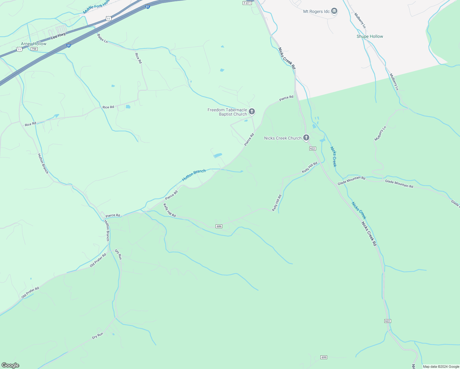 map of restaurants, bars, coffee shops, grocery stores, and more near 509 Pierce Road in Atkins