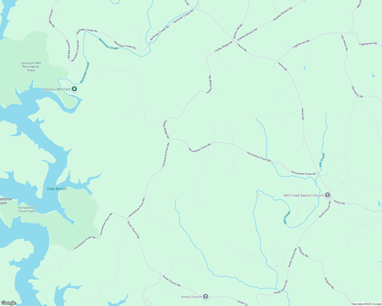 map of restaurants, bars, coffee shops, grocery stores, and more near 1231 Horseshoe Point Road in Henry