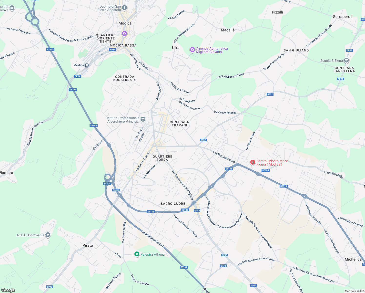 map of restaurants, bars, coffee shops, grocery stores, and more near 6913 Via Risorgimento in Modica