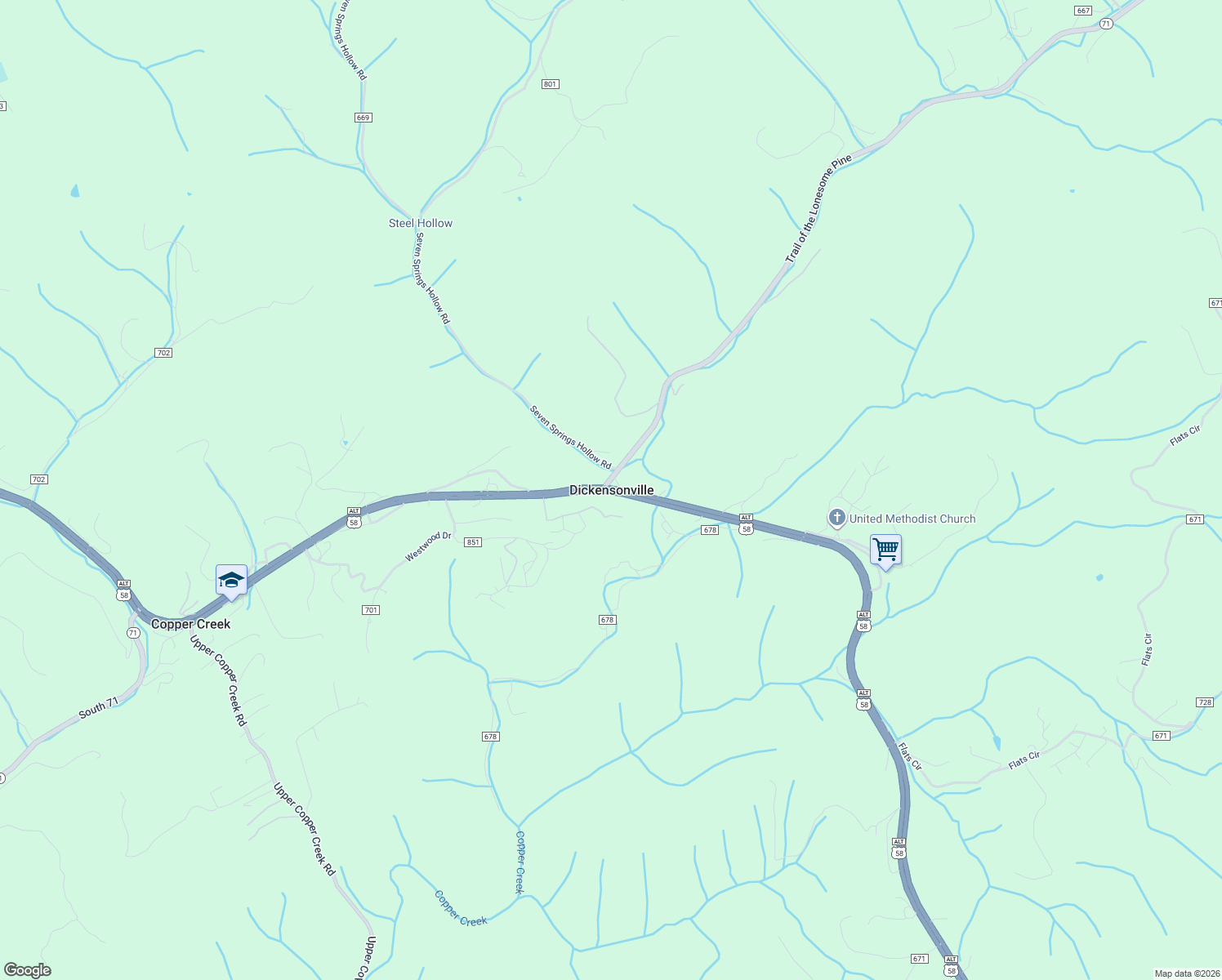 map of restaurants, bars, coffee shops, grocery stores, and more near in Dickensonville
