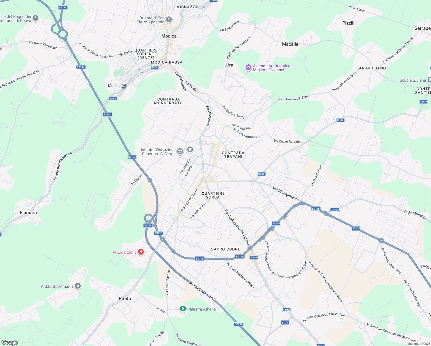 map of restaurants, bars, coffee shops, grocery stores, and more near 99 Via San Giuliano in Modica