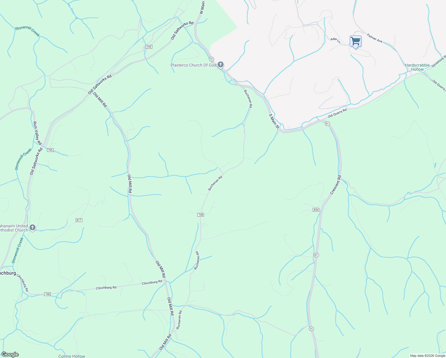 map of restaurants, bars, coffee shops, grocery stores, and more near 7329 Buchanan Road in Glade Spring