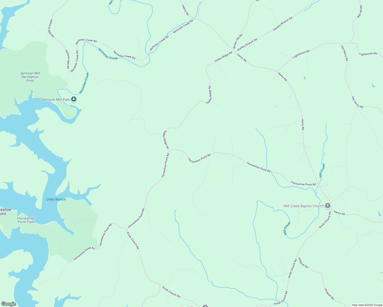 map of restaurants, bars, coffee shops, grocery stores, and more near 1320 Horseshoe Point Road in Henry