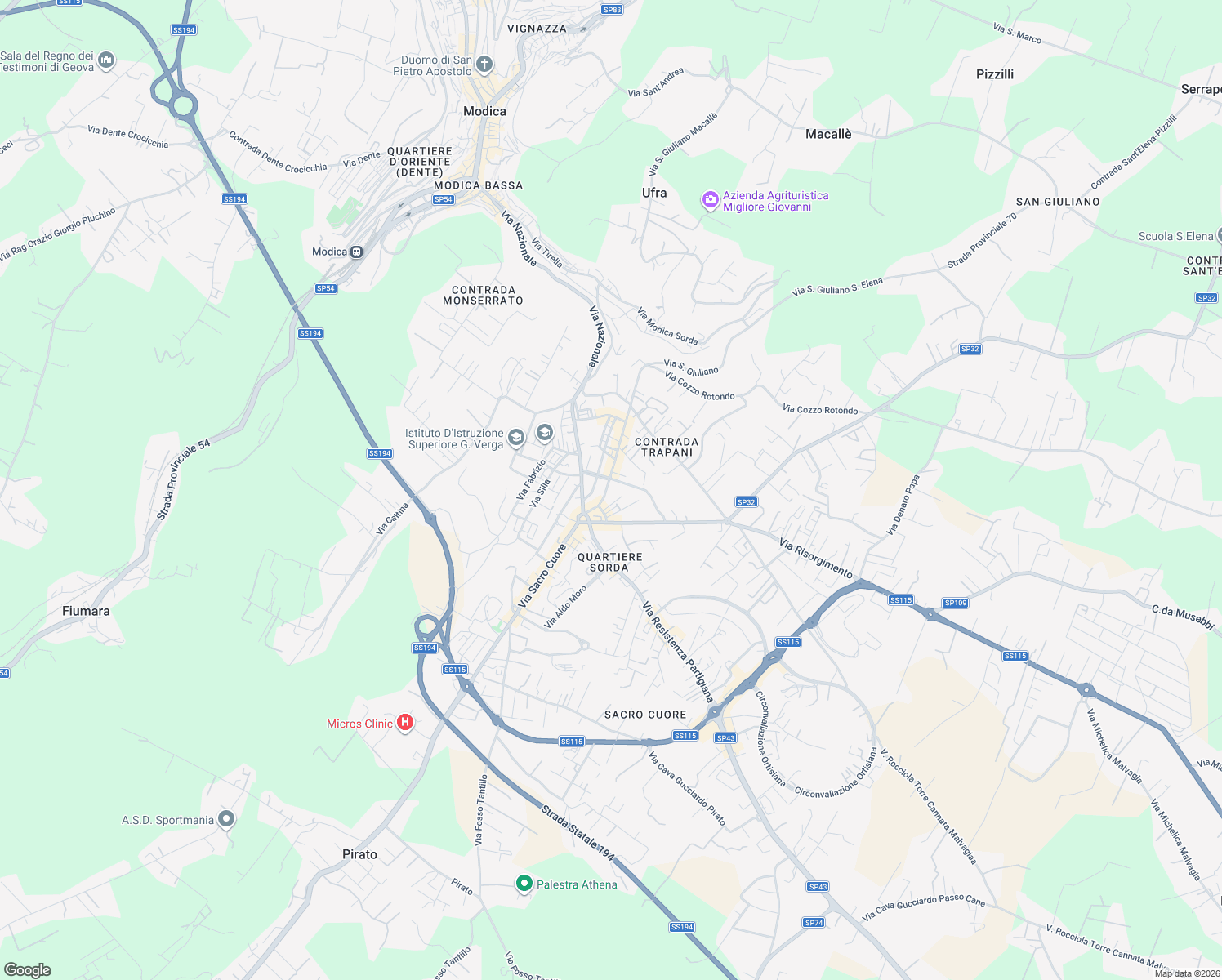 map of restaurants, bars, coffee shops, grocery stores, and more near 99 Via San Giuliano in Modica