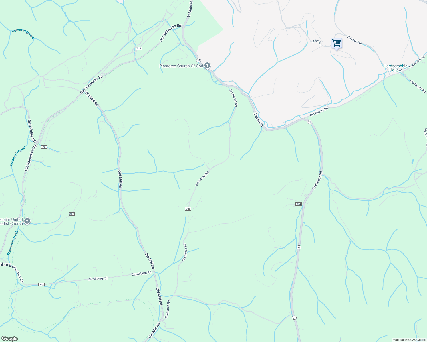 map of restaurants, bars, coffee shops, grocery stores, and more near 7329 Buchanan Road in Glade Spring