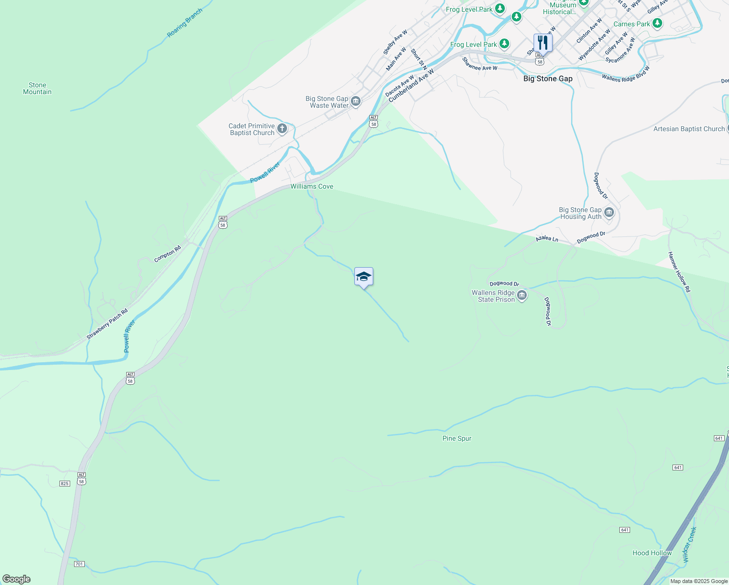 map of restaurants, bars, coffee shops, grocery stores, and more near in Big Stone Gap