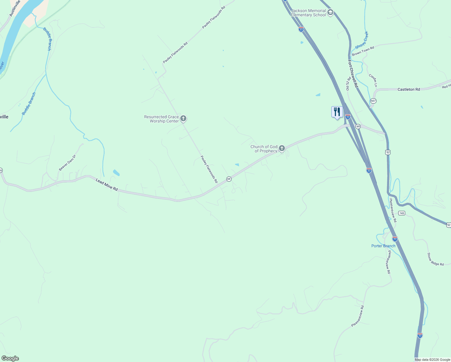 map of restaurants, bars, coffee shops, grocery stores, and more near 1646 Lead Mine Road in Austinville
