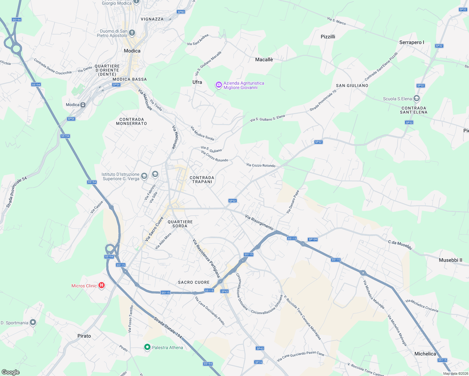 map of restaurants, bars, coffee shops, grocery stores, and more near 231 Via Rocciola Torre Cannata Malvagia in Modica