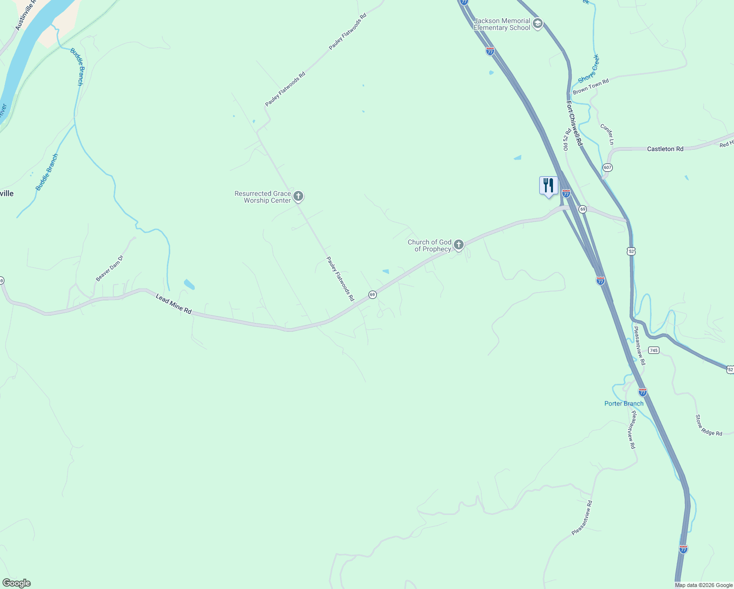 map of restaurants, bars, coffee shops, grocery stores, and more near 1170-1646 Lead Mine Road in Austinville