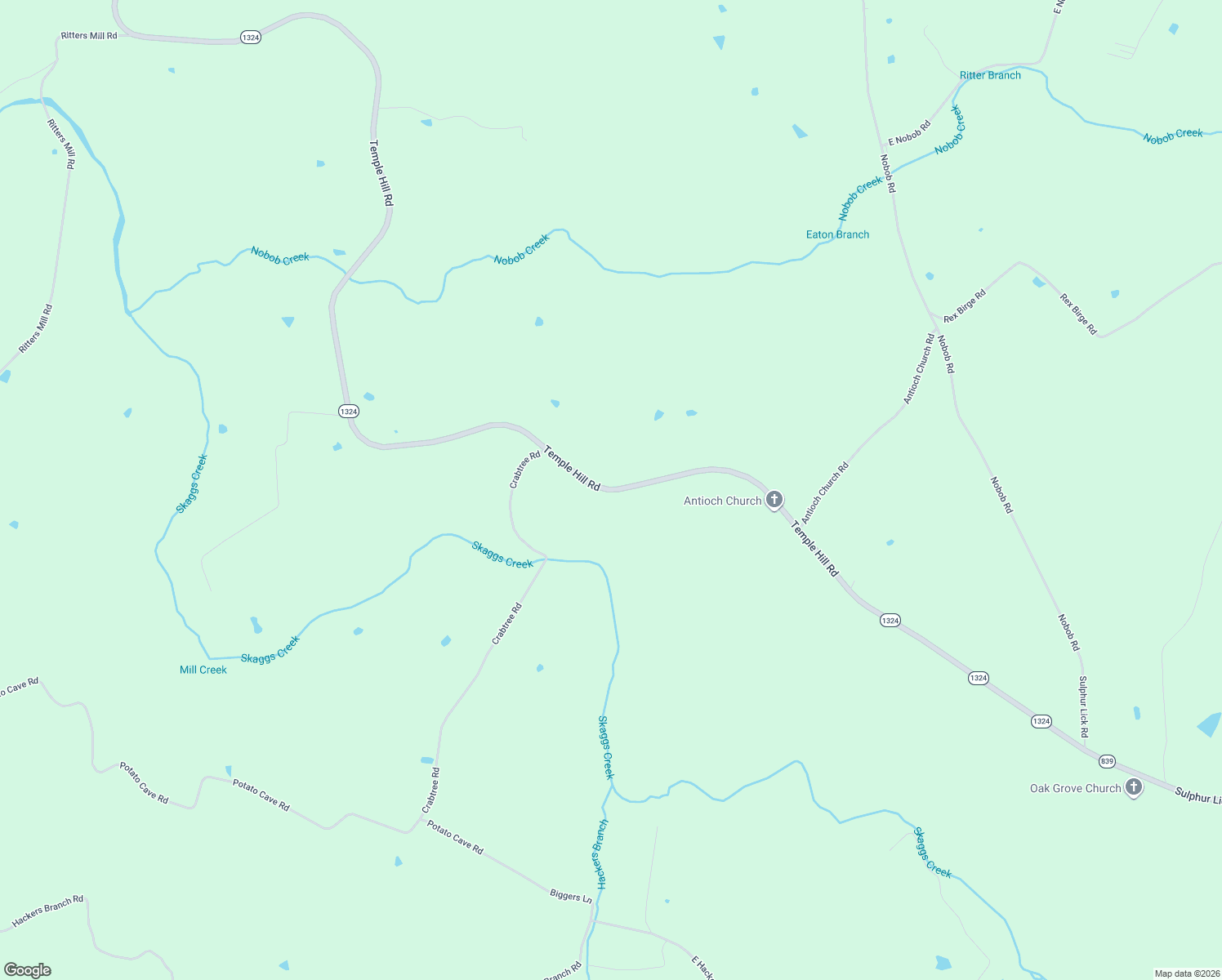 map of restaurants, bars, coffee shops, grocery stores, and more near 5436 Temple Hill Road in Summer Shade
