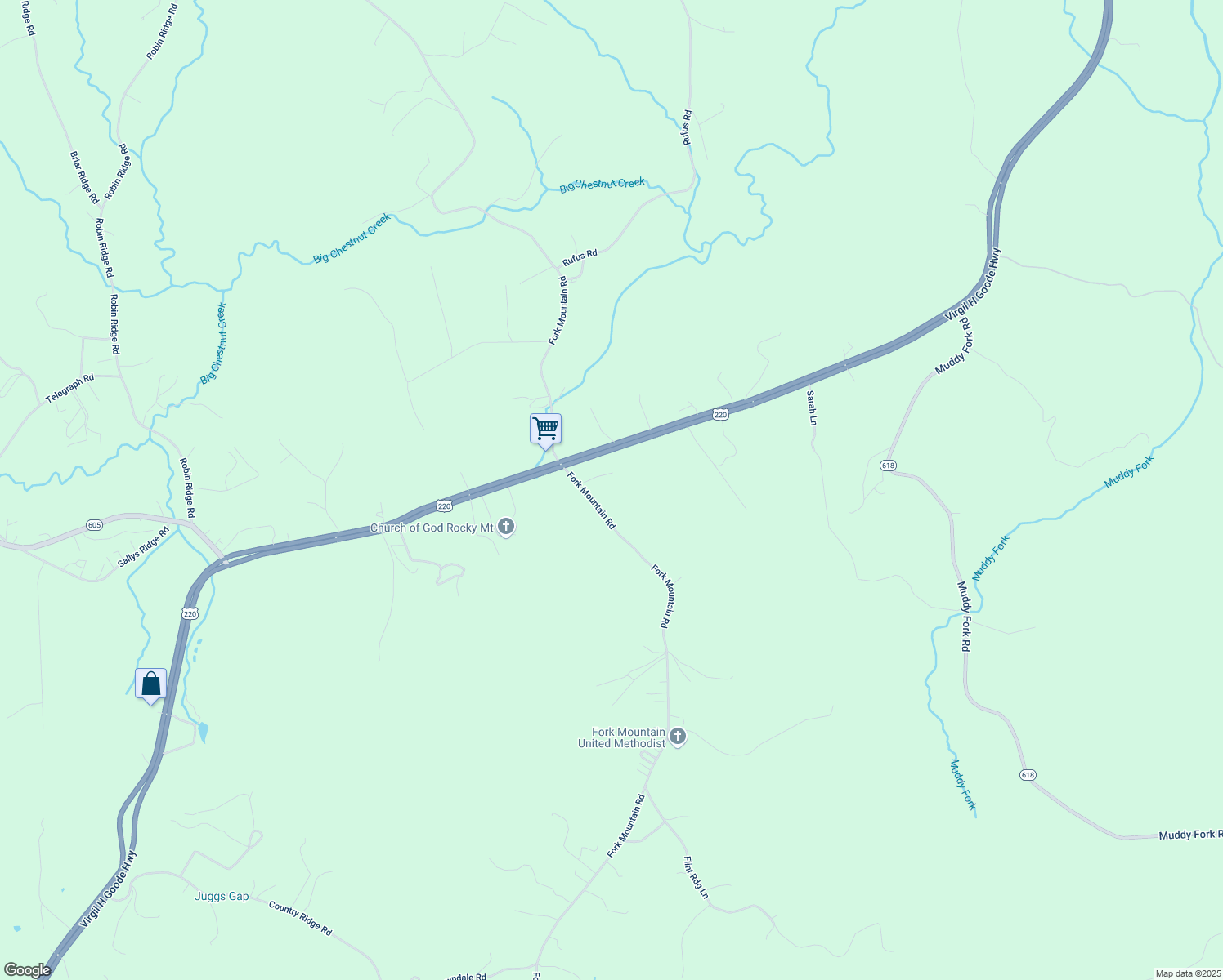 map of restaurants, bars, coffee shops, grocery stores, and more near 2808 Fork Mountain Road in Bassett