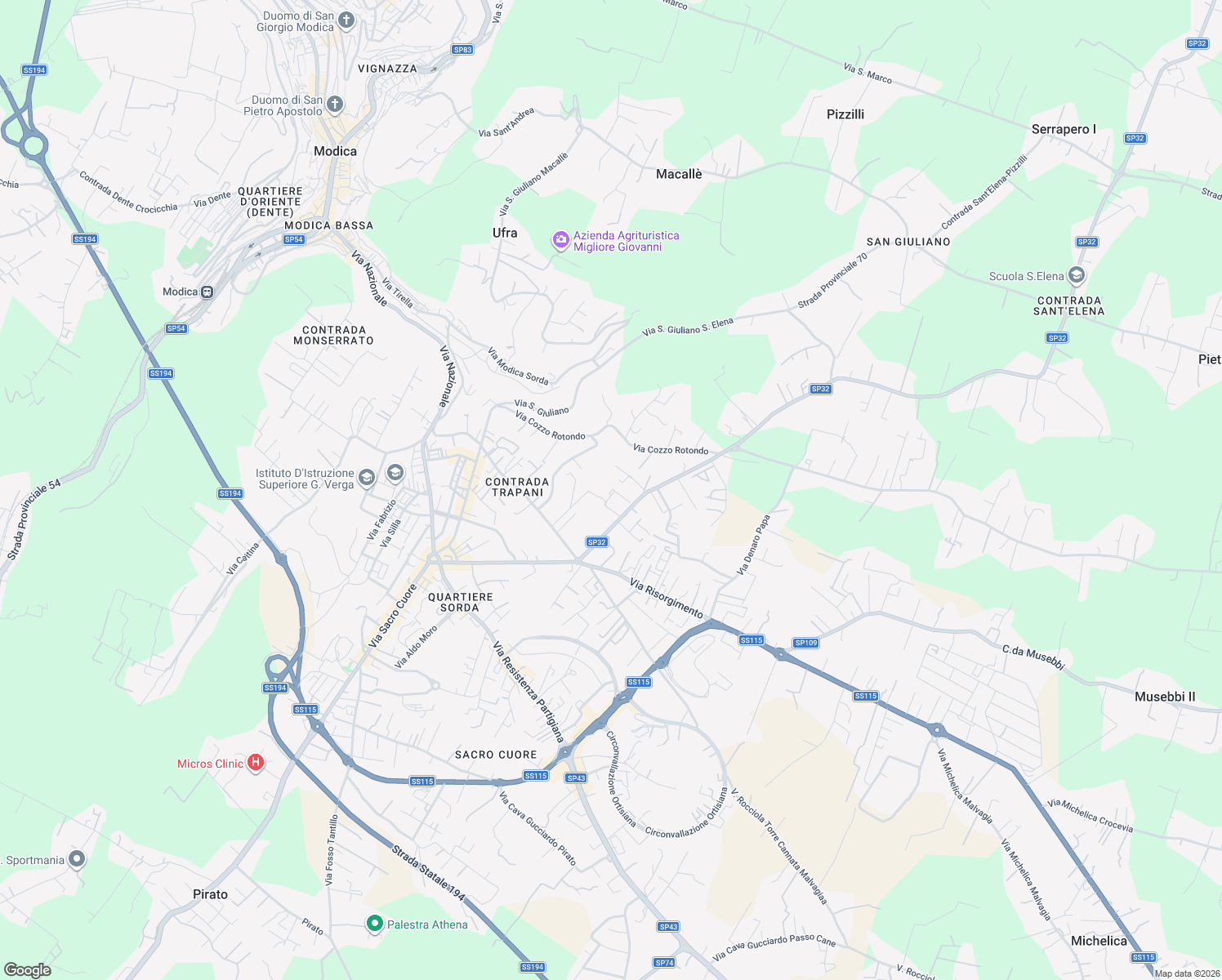 map of restaurants, bars, coffee shops, grocery stores, and more near 231 Via Rocciola Torre Cannata Malvagia in Modica