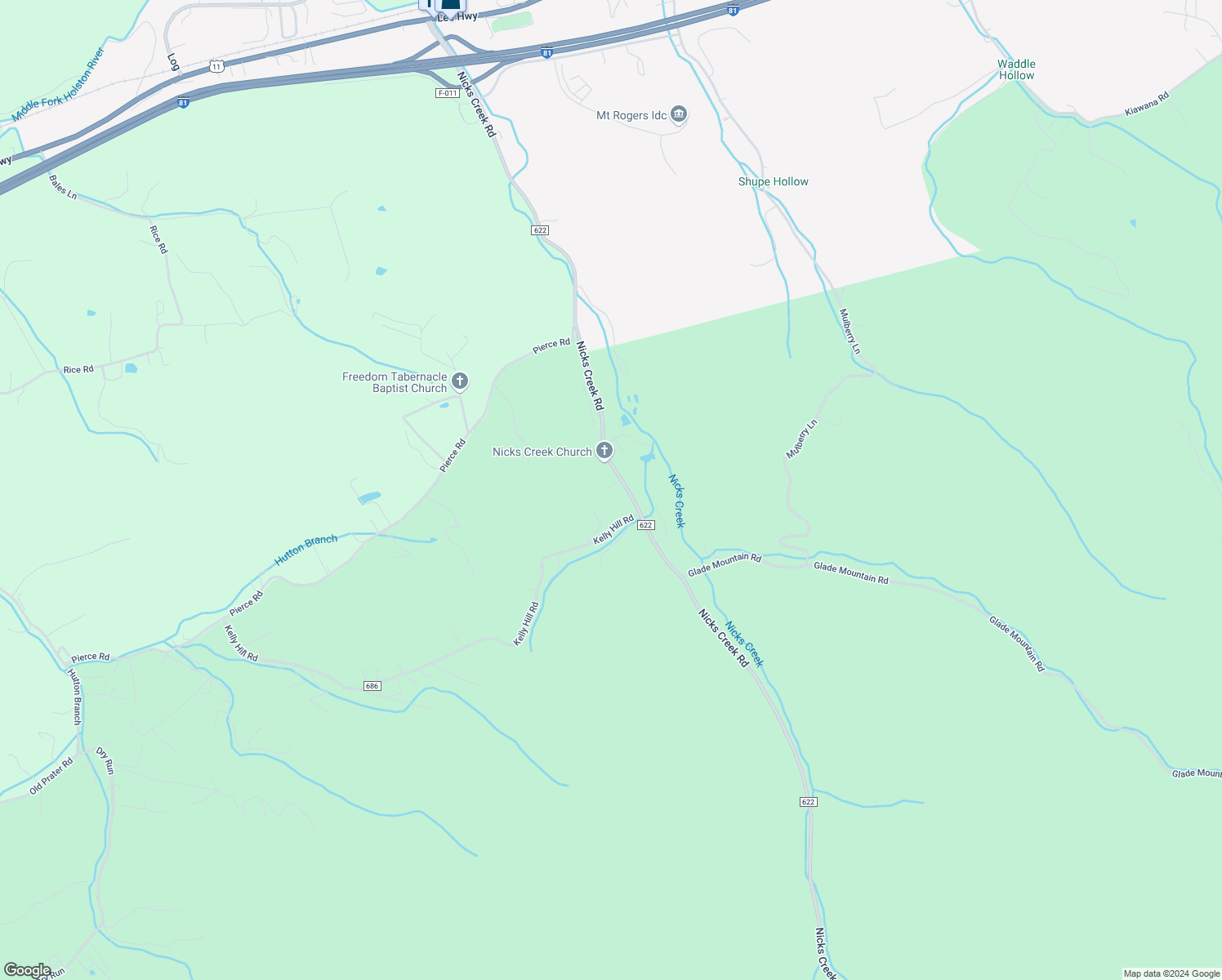 map of restaurants, bars, coffee shops, grocery stores, and more near 810 Nicks Creek Road in Atkins