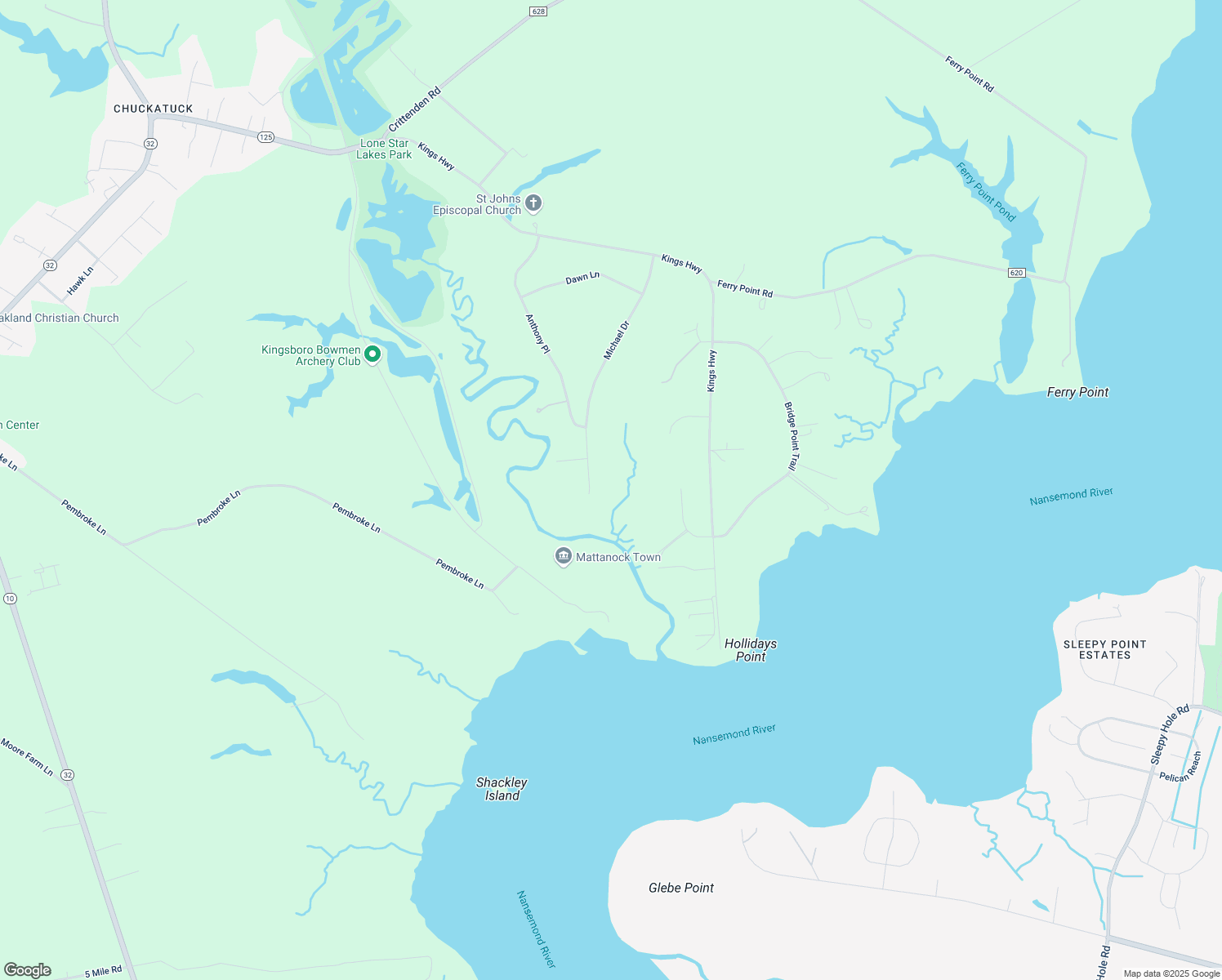 map of restaurants, bars, coffee shops, grocery stores, and more near 4033 Michael Drive in Suffolk