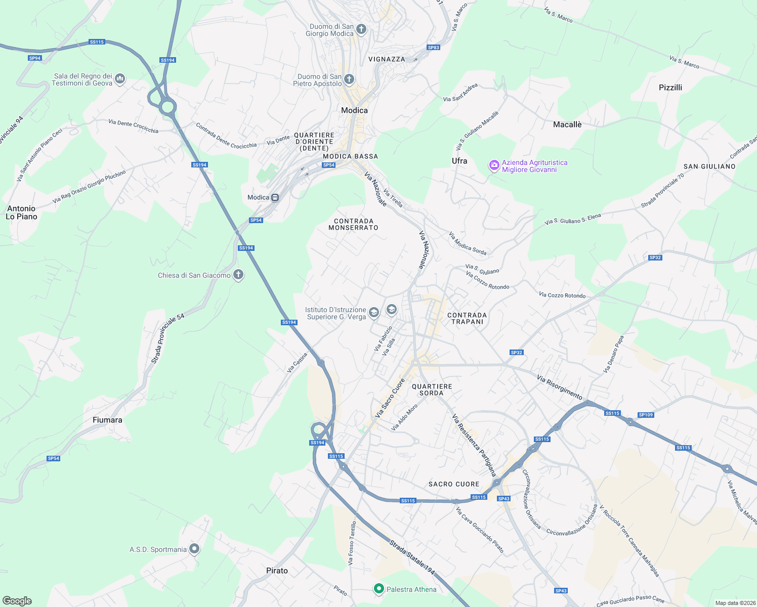 map of restaurants, bars, coffee shops, grocery stores, and more near 2 Viale Degli Studi in Modica