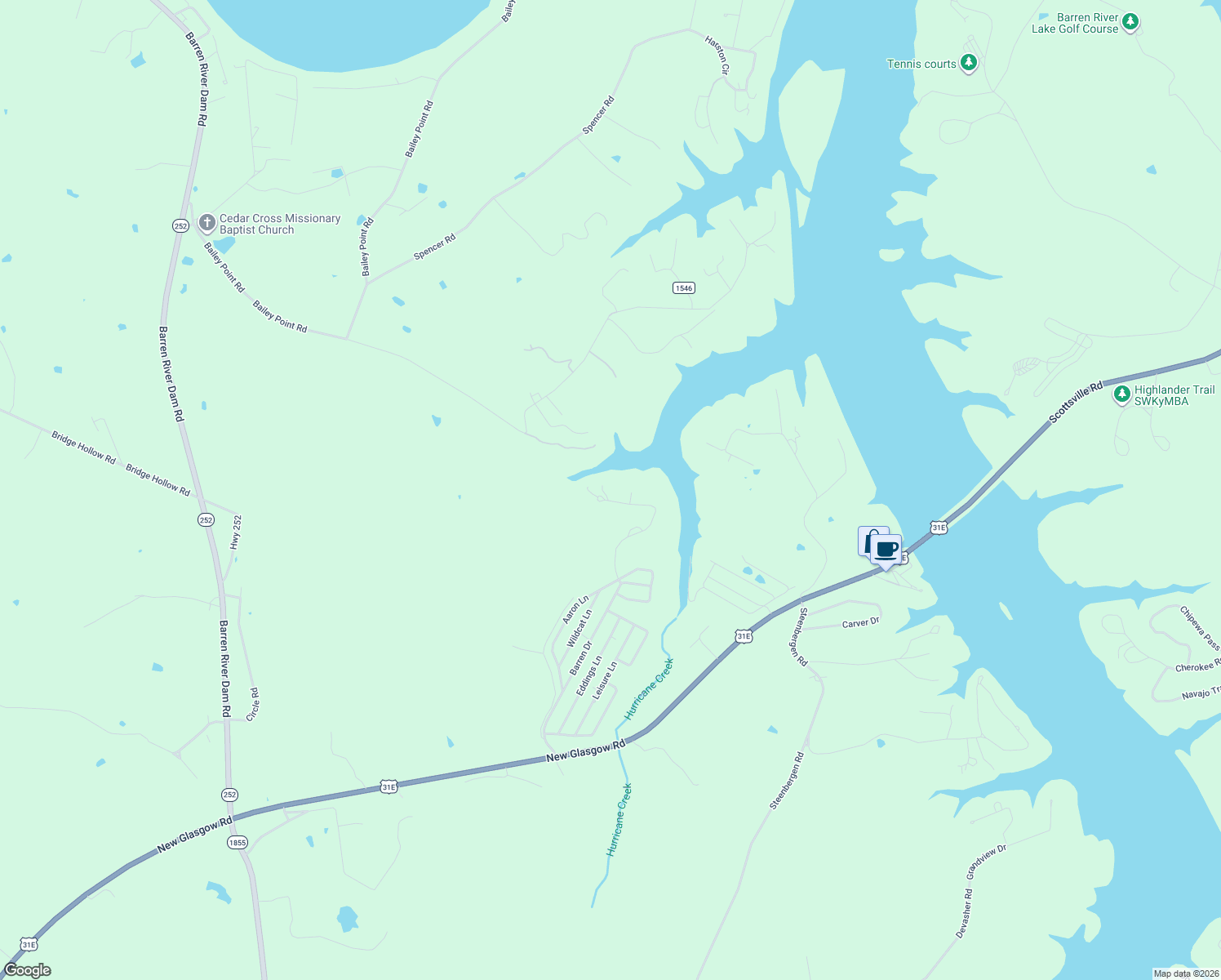 map of restaurants, bars, coffee shops, grocery stores, and more near Lost Cove Lane in Scottsville