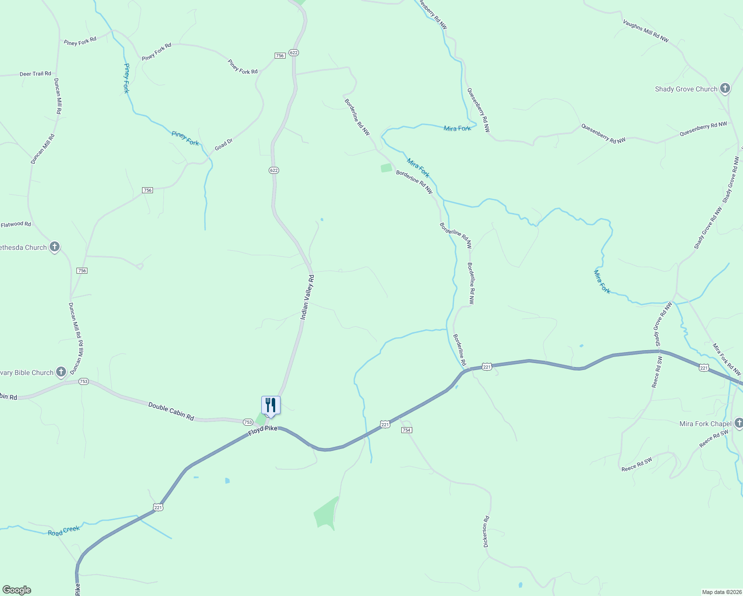 map of restaurants, bars, coffee shops, grocery stores, and more near 199 Daisy Lane in Dugspur