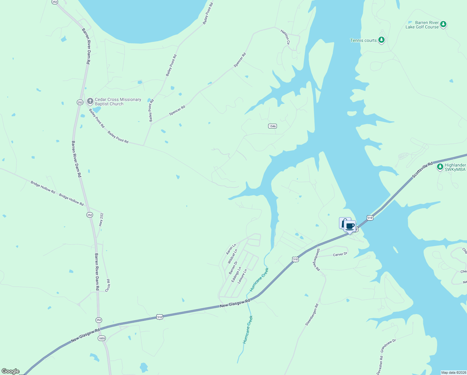 map of restaurants, bars, coffee shops, grocery stores, and more near Lost Cove Lane in Scottsville