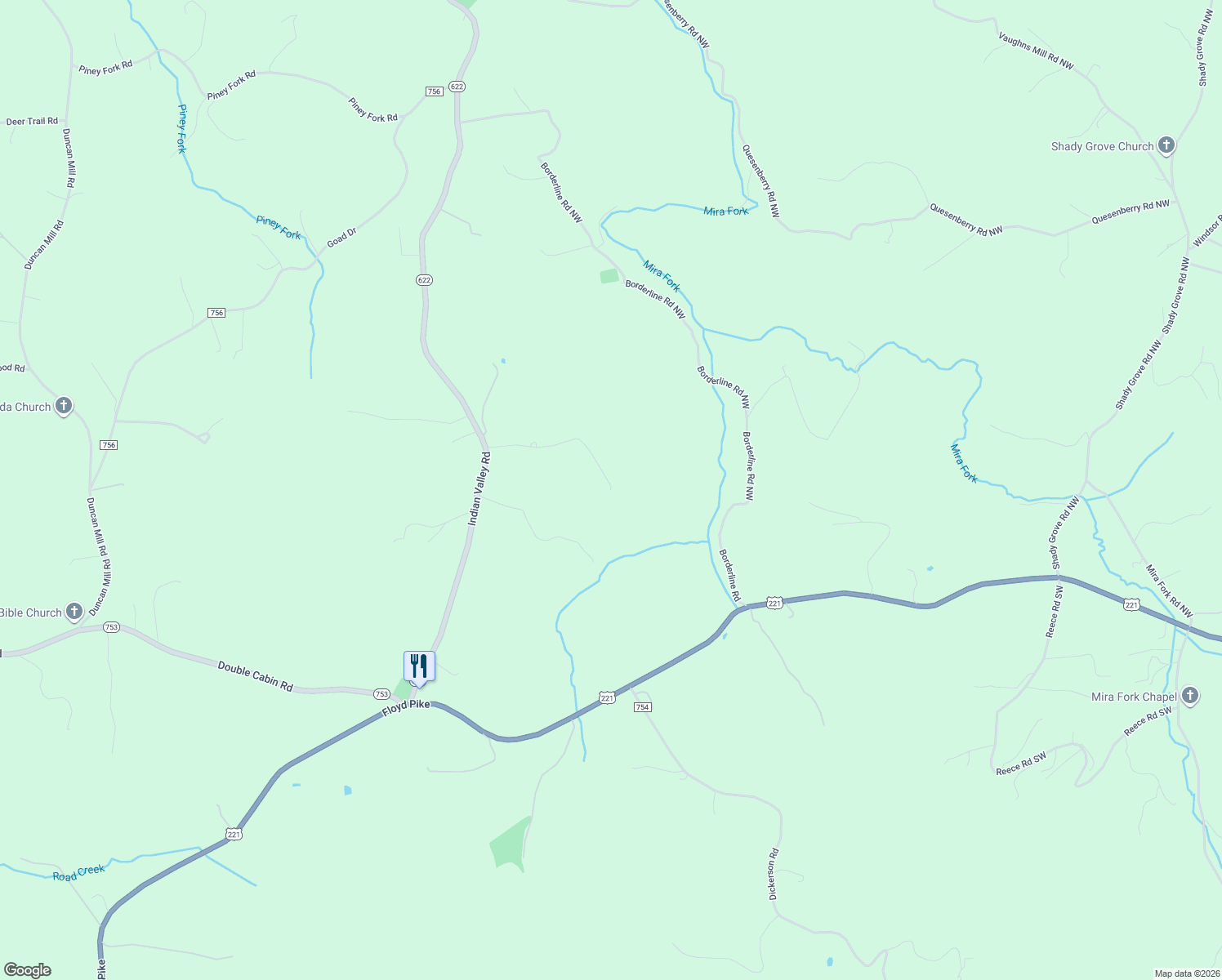 map of restaurants, bars, coffee shops, grocery stores, and more near 199 Daisy Lane in Dugspur